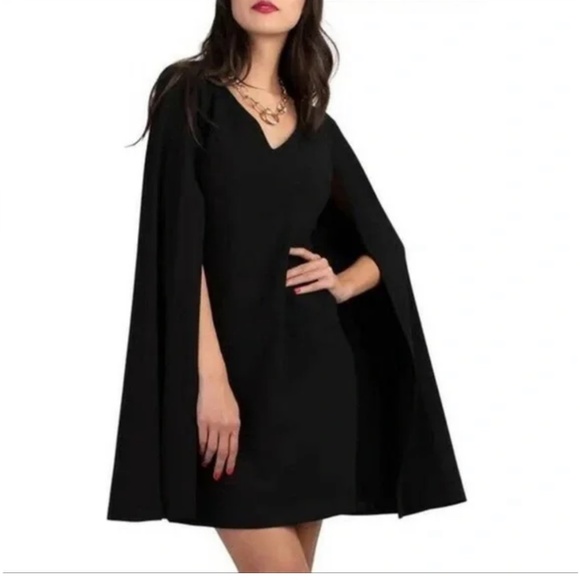 Trina Turk Dresses & Skirts - Trina Turk‎ Shinrin Black V-Neck Cape Dress Women's Size 6 Q